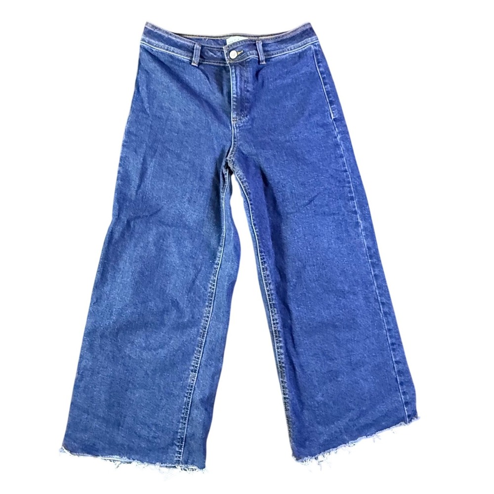 Vanilla Star Women‎ Jeans Wide Leg Cropped Frayed Hem Blue Size 29 10